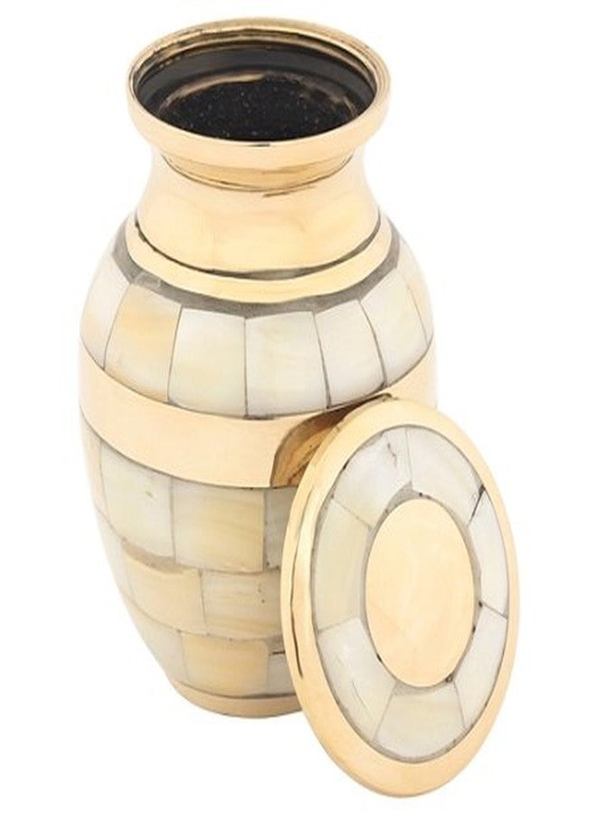 Silverlight Urns Mother of Pearl Double Band Brass Keepsake Cremation Urn for Ashes, Brass, Gold Urn, Keepsake Sized Cremation Urn, 3 Inches High - Image 3